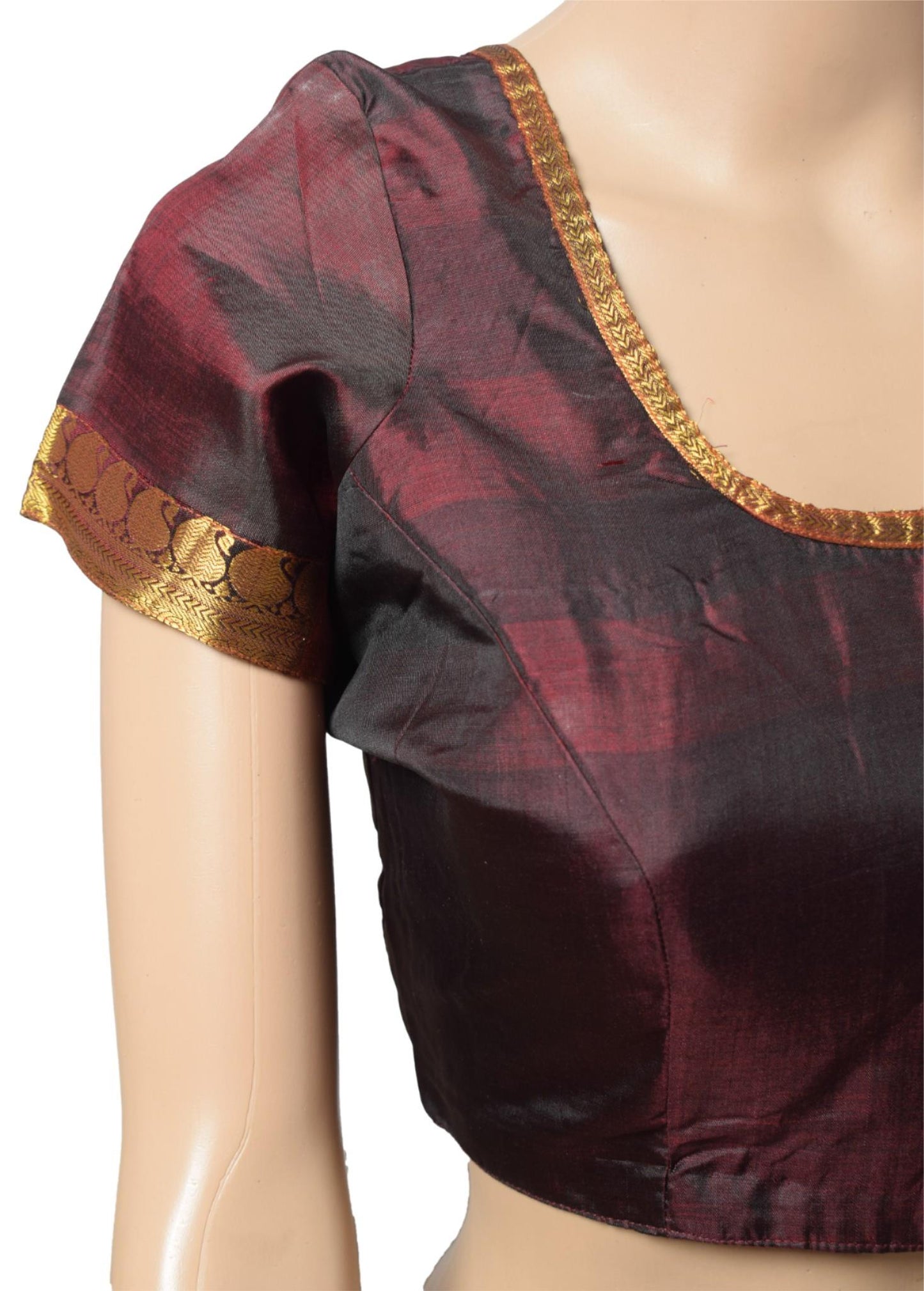 Sushila Vintage Readymade Dual Tone Sari Blouse Pure Silk Woven Designer Top 36"