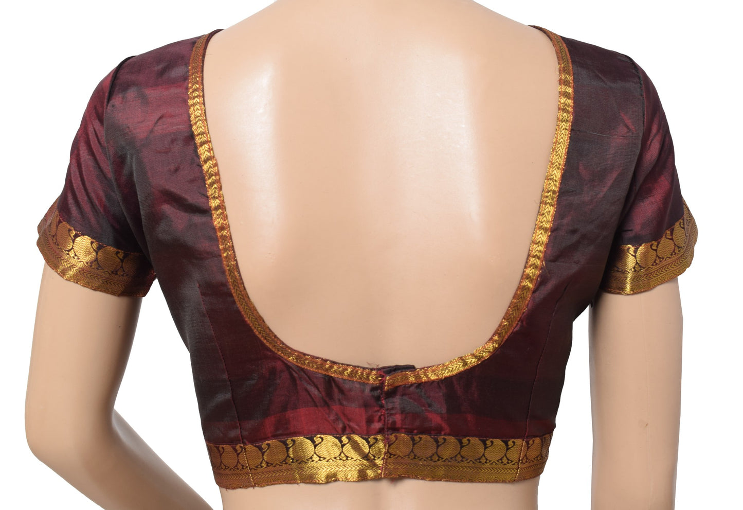 Sushila Vintage Readymade Dual Tone Sari Blouse Pure Silk Woven Designer Top 36"