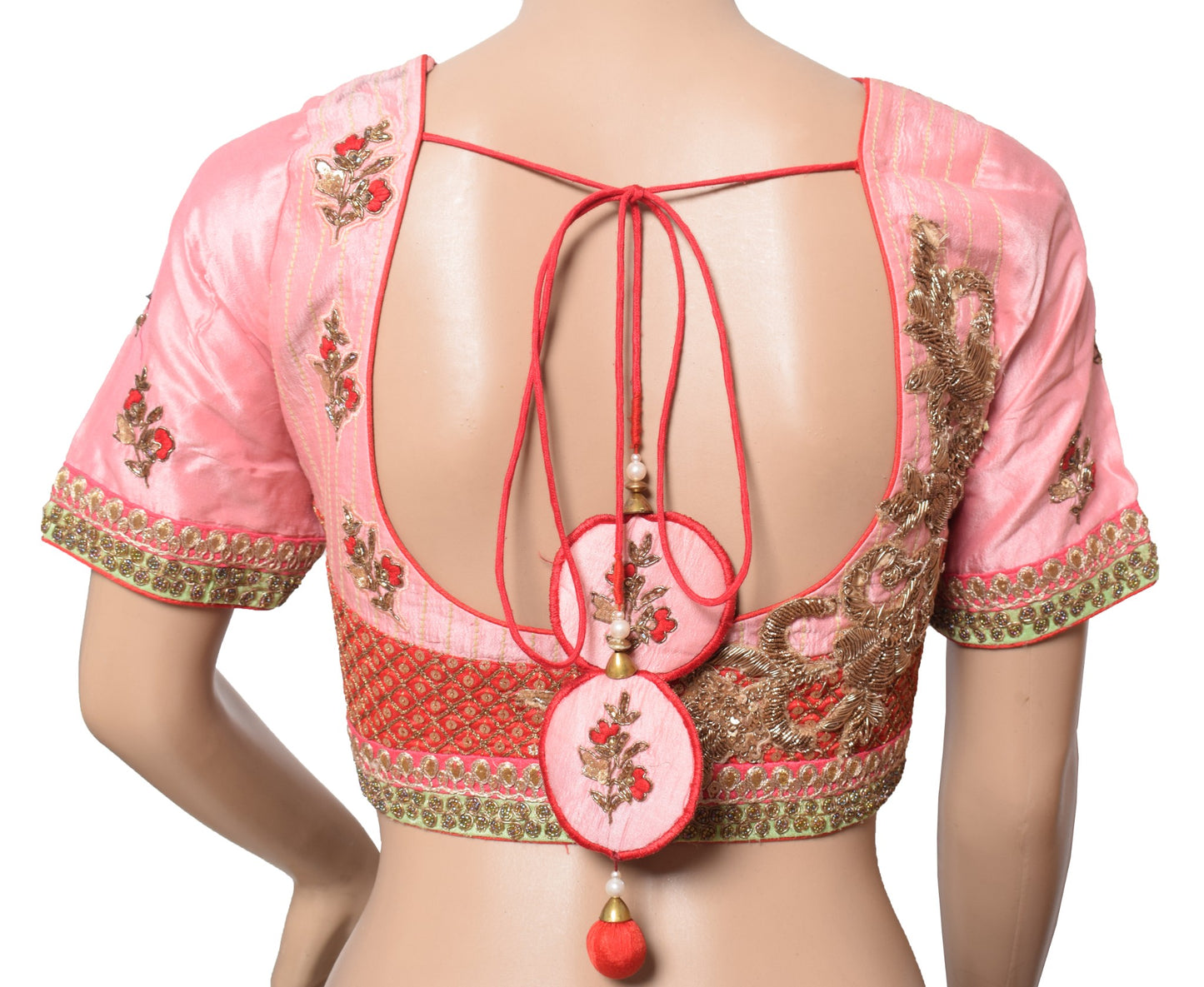 Sushila Vintage Designer Pink Sari Blouse Zardozi Work Pure Silk Choli Top 38"