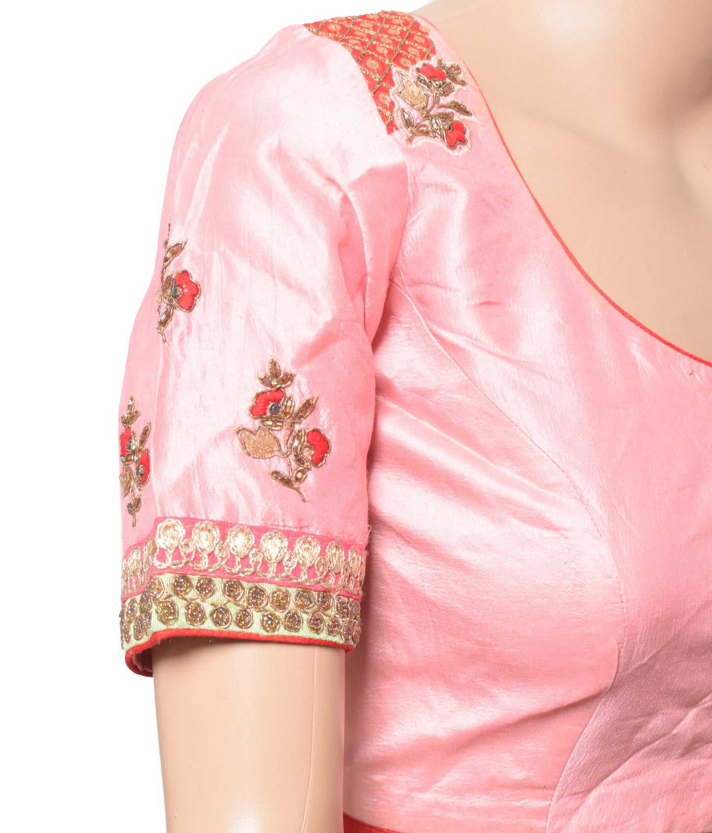 Sushila Vintage Designer Pink Sari Blouse Zardozi Work Pure Silk Choli Top 38"