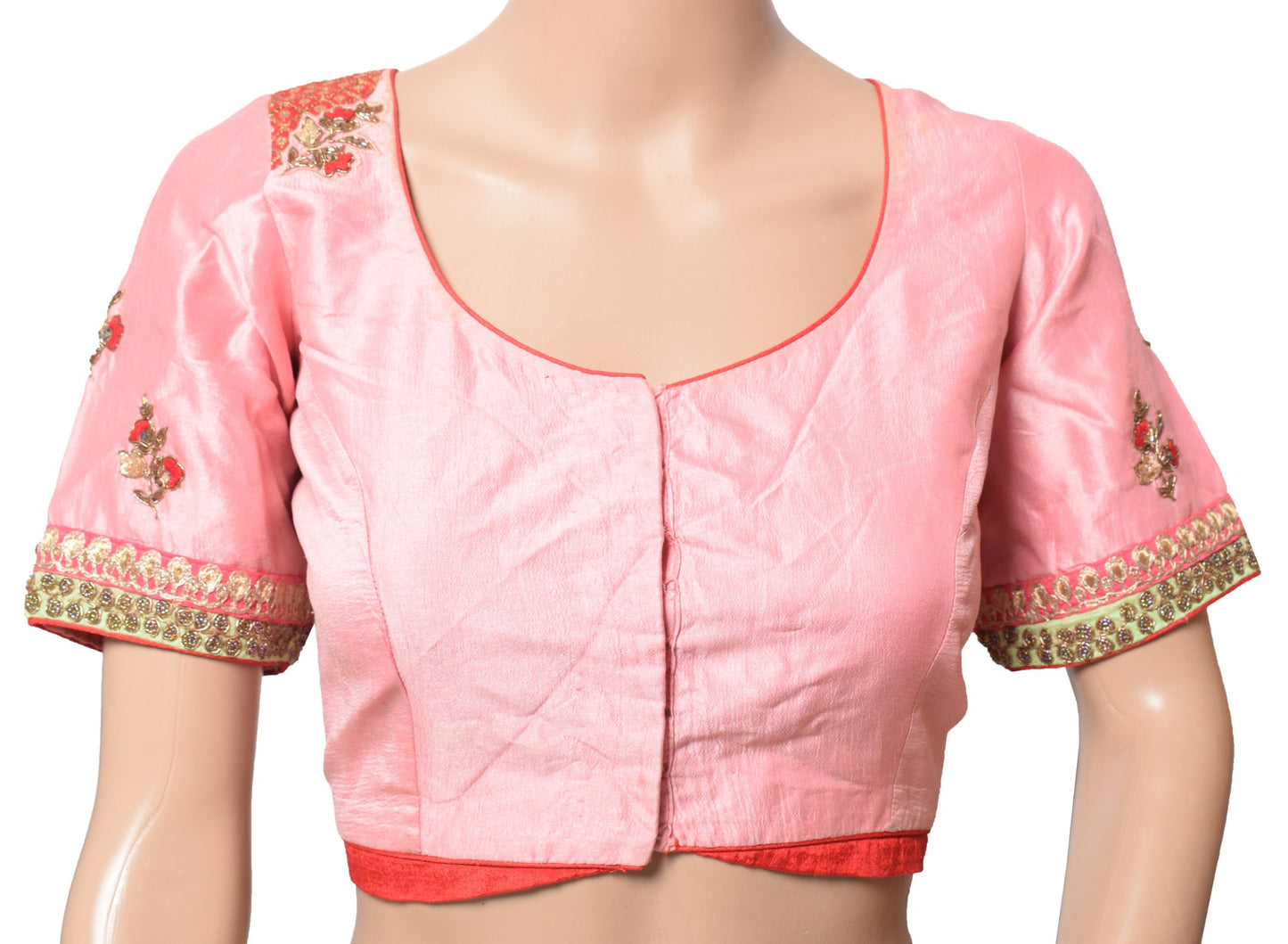 Sushila Vintage Designer Pink Sari Blouse Zardozi Work Pure Silk Choli Top 38"