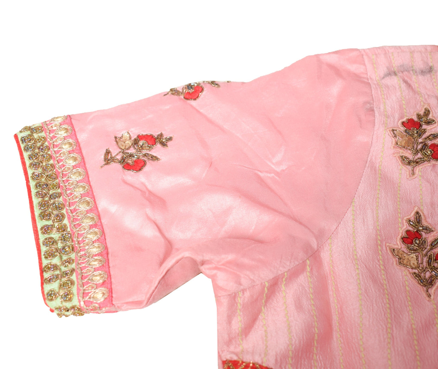 Sushila Vintage Designer Pink Sari Blouse Zardozi Work Pure Silk Choli Top 38"
