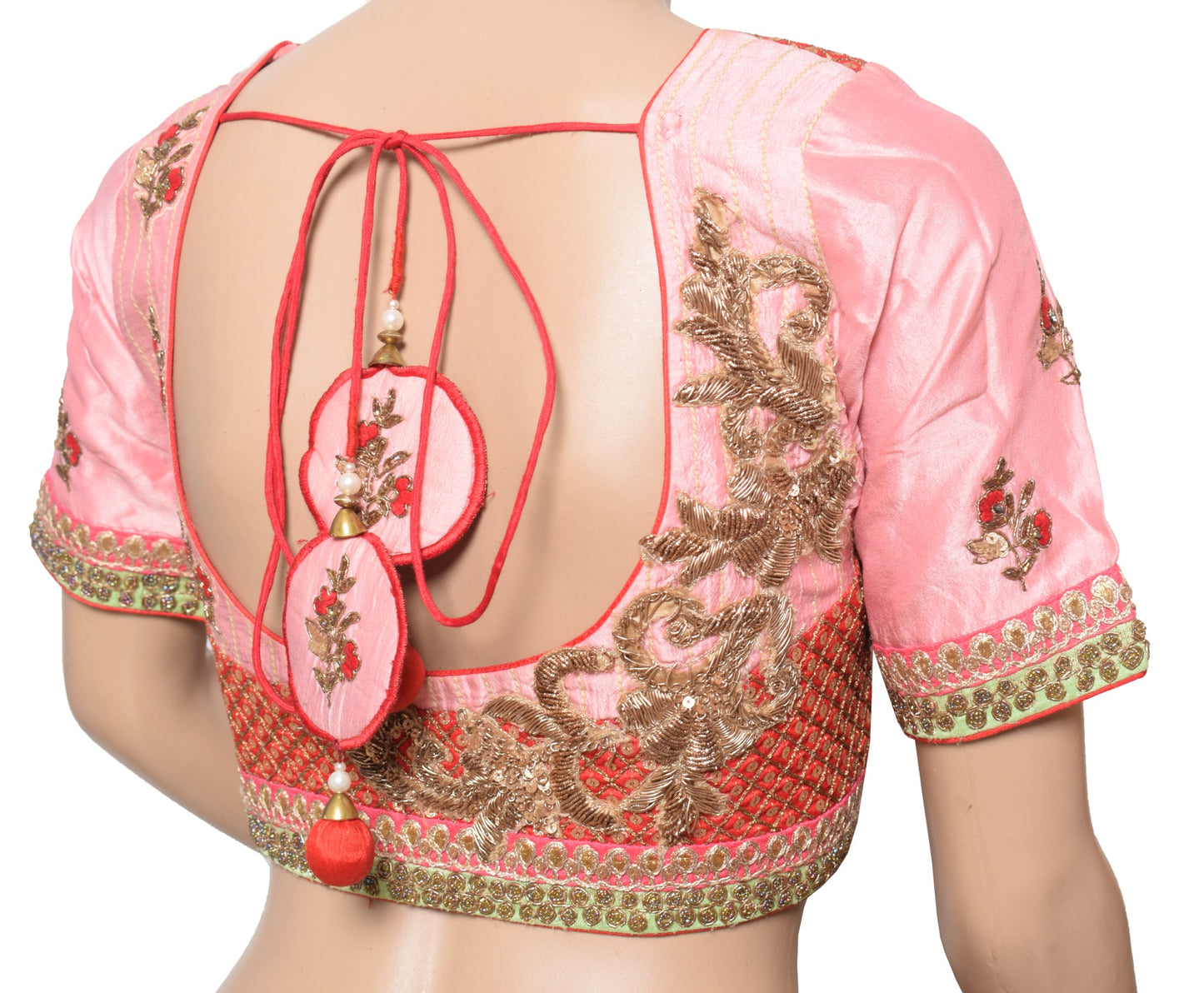 Sushila Vintage Designer Pink Sari Blouse Zardozi Work Pure Silk Choli Top 38"