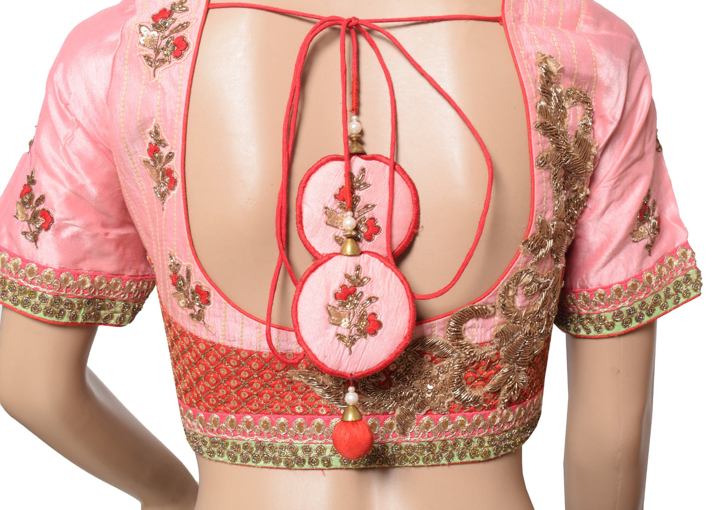 Sushila Vintage Designer Pink Sari Blouse Zardozi Work Pure Silk Choli Top 38"