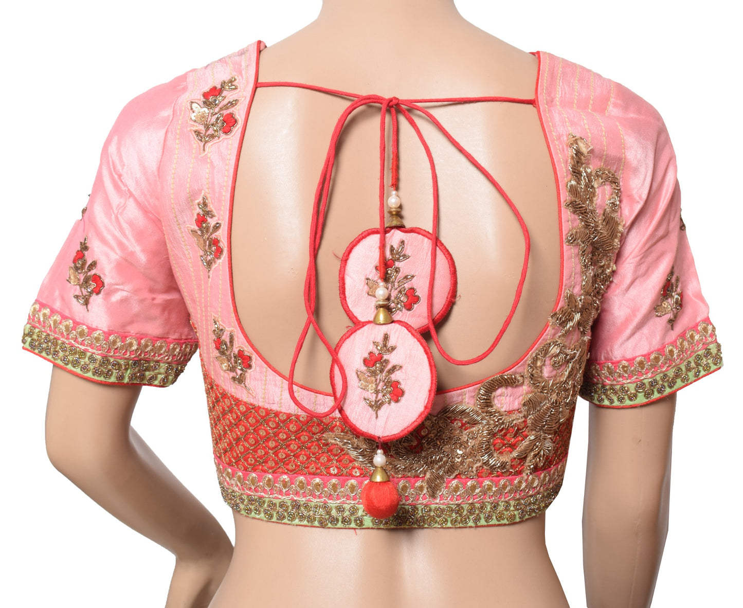 Sushila Vintage Designer Pink Sari Blouse Zardozi Work Pure Silk Choli Top 38"