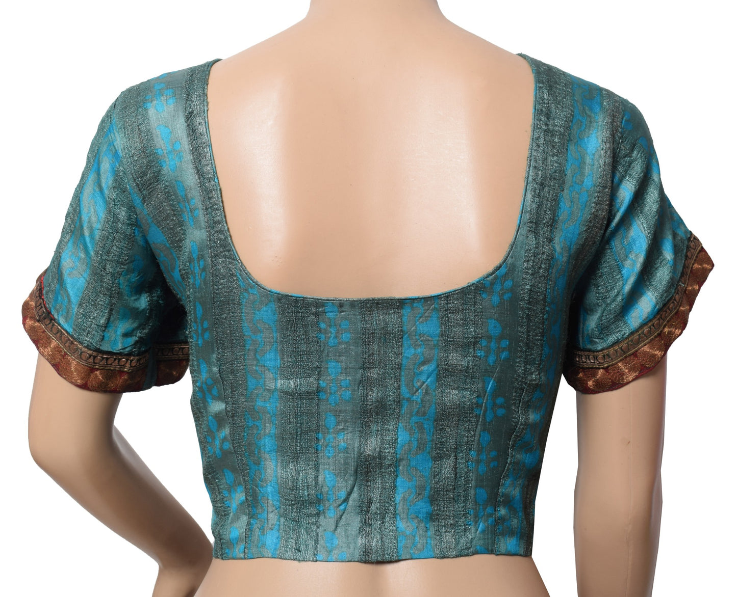 Sushila Vintage Gray Blue Stitched Sari Blouse Pure Tussar Khadi Woven Choli 40"