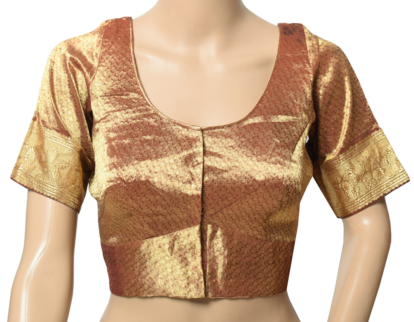 Sushila Vintage Banarasi Brocade Sari Blouse Pure Silk Brown Designer Choli 34"