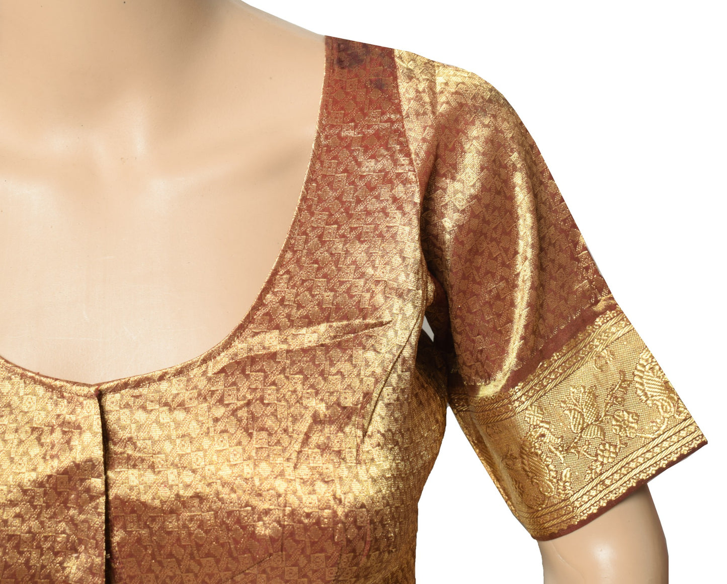Sushila Vintage Banarasi Brocade Sari Blouse Pure Silk Brown Designer Choli 34"