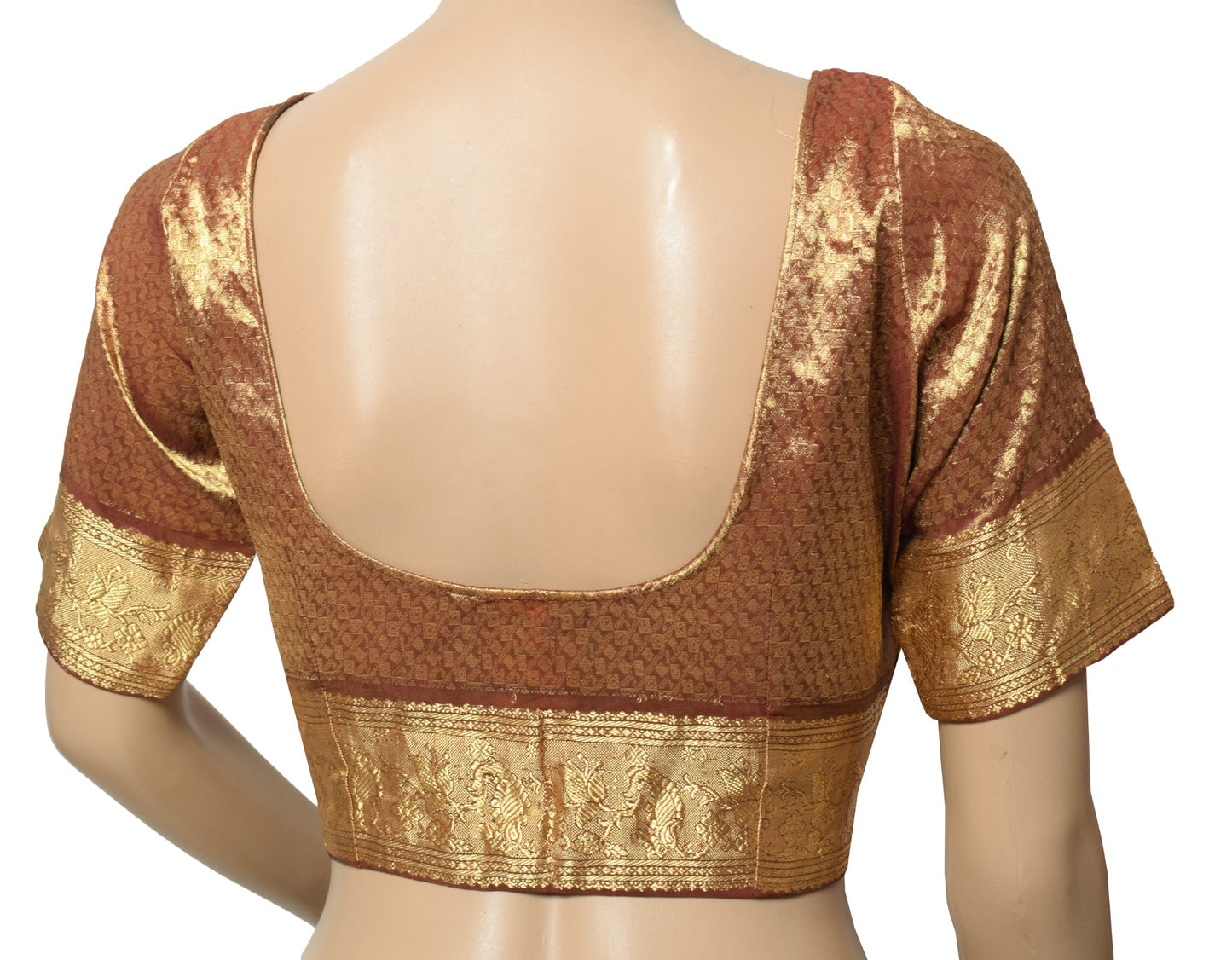 Sushila Vintage Banarasi Brocade Sari Blouse Pure Silk Brown Designer Choli 34"