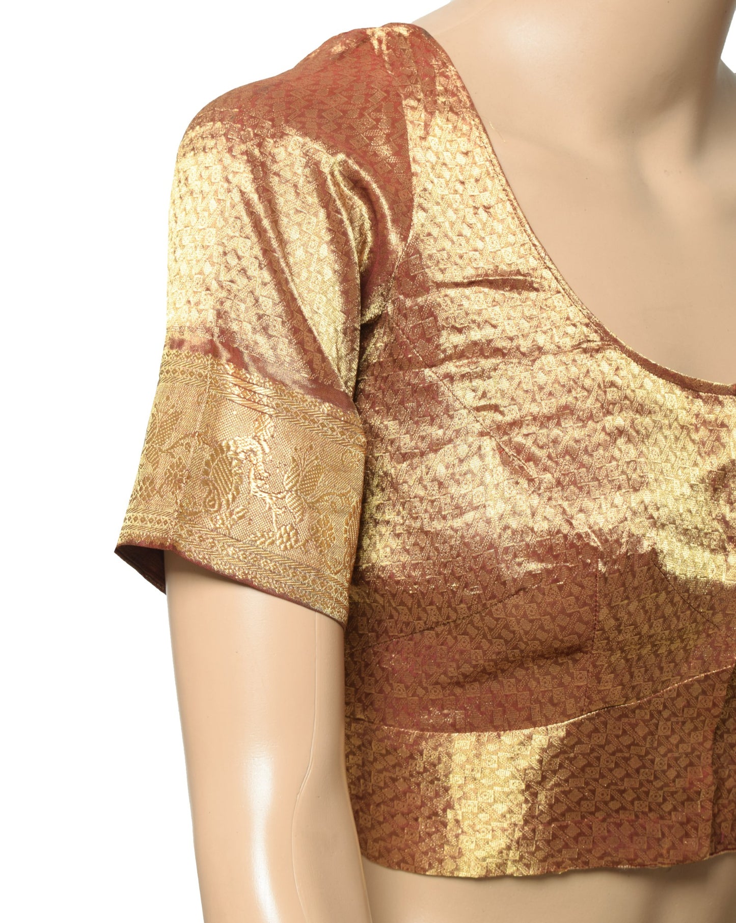 Sushila Vintage Banarasi Brocade Sari Blouse Pure Silk Brown Designer Choli 34"