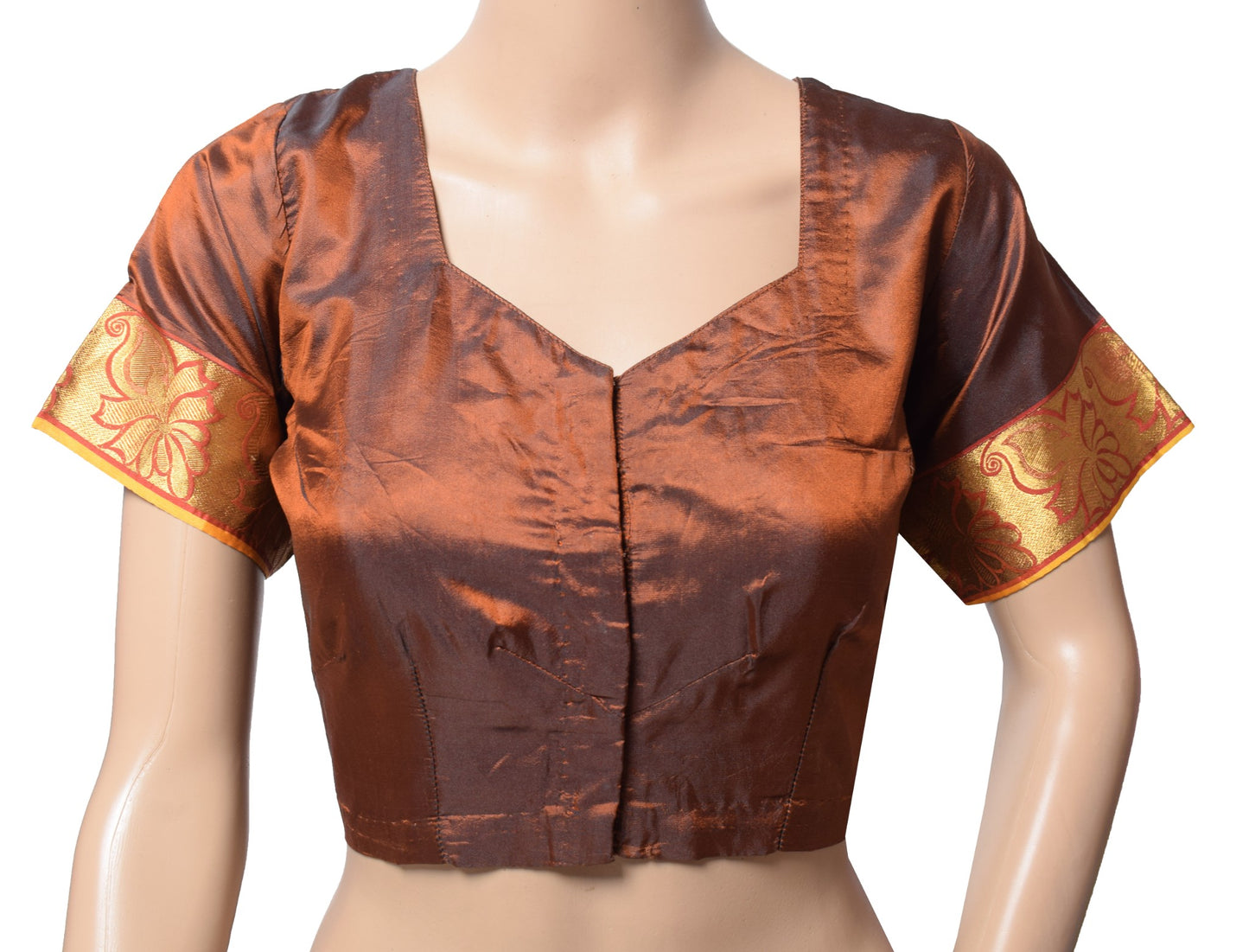 Sushila Vintage Readymade Brown Sari Blouse Art Silk Woven Designer 38" Choli
