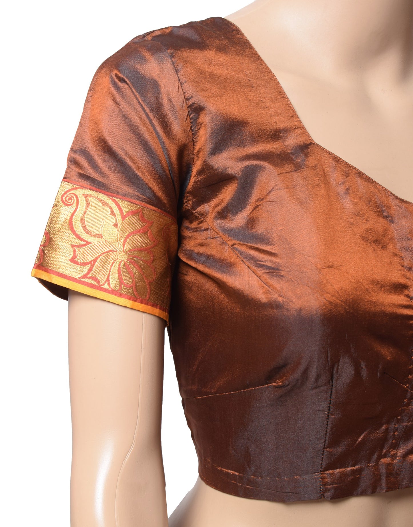 Sushila Vintage Readymade Brown Sari Blouse Art Silk Woven Designer 38" Choli