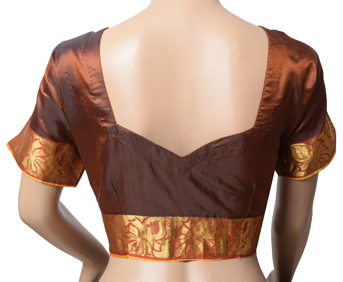 Sushila Vintage Readymade Brown Sari Blouse Art Silk Woven Designer 38" Choli