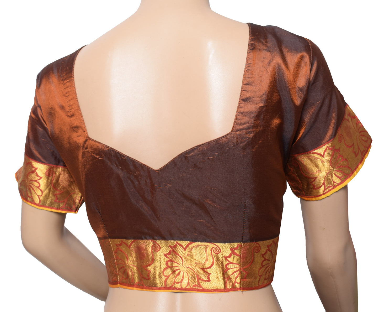 Sushila Vintage Readymade Brown Sari Blouse Art Silk Woven Designer 38" Choli