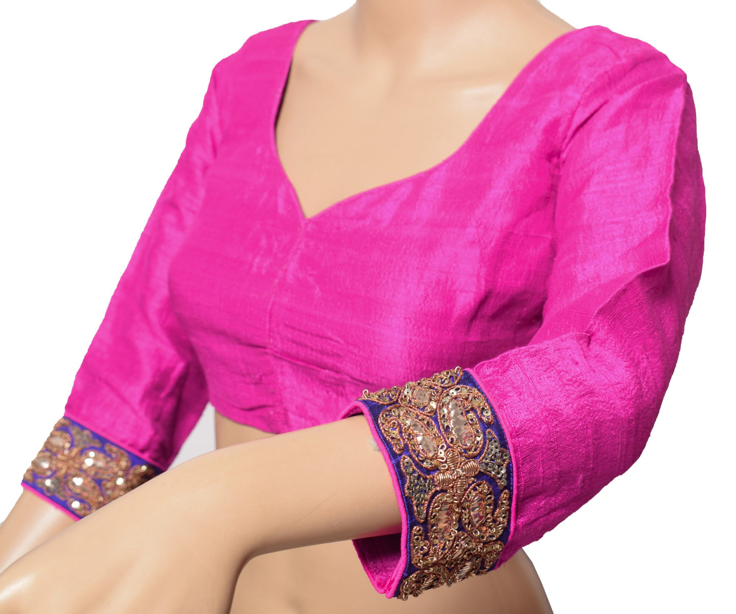 Sushila Vintage Readymade Magenta Sari Blouse Khadi Silk Woven Designer Top32"