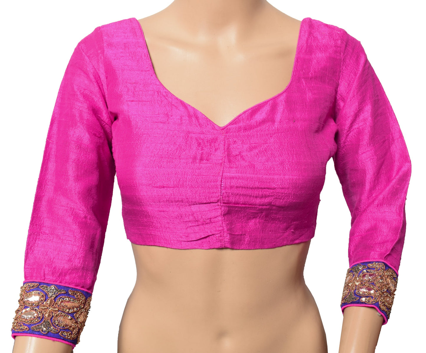 Sushila Vintage Readymade Magenta Sari Blouse Khadi Silk Woven Designer Top32"