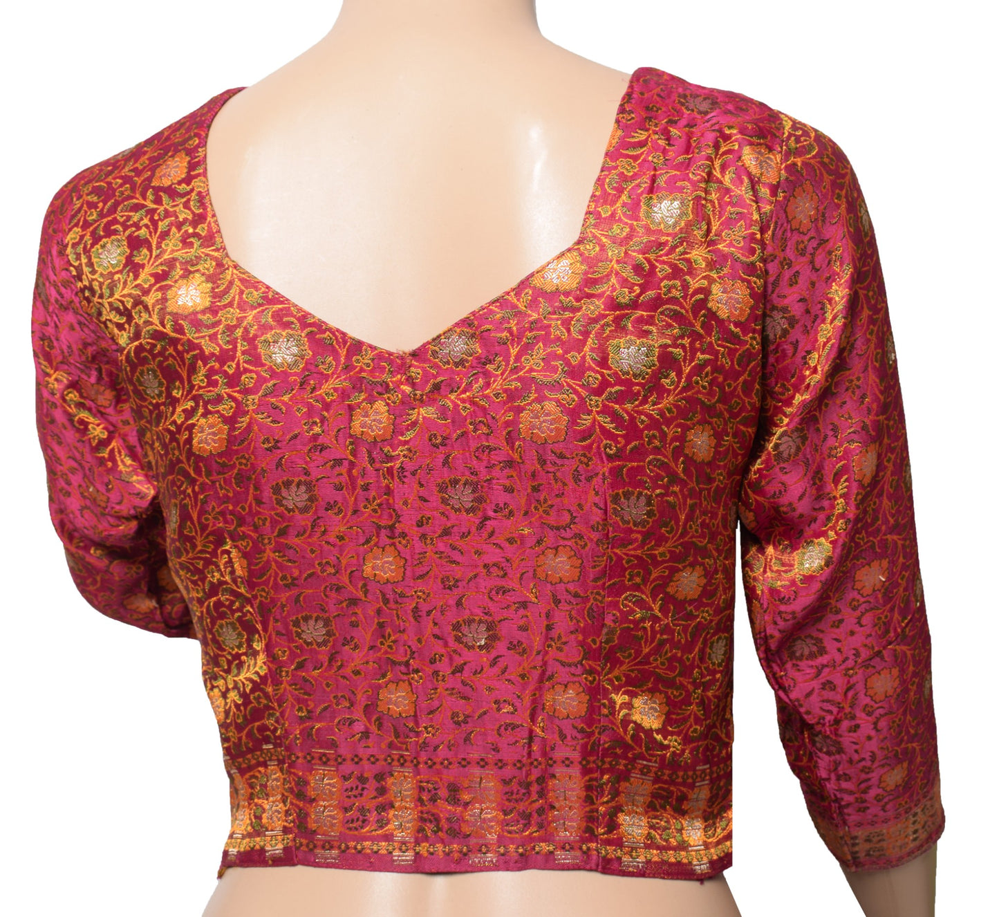 Sushila Vintage Banarasi Sari Blouse Magenta Woven Brocade Satin Silk Choli 32"