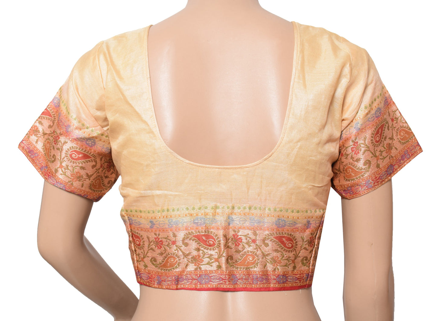 Sushila Vintage Readymade Beige Sari Blouse Tussar Silk Woven Designer Choli36"