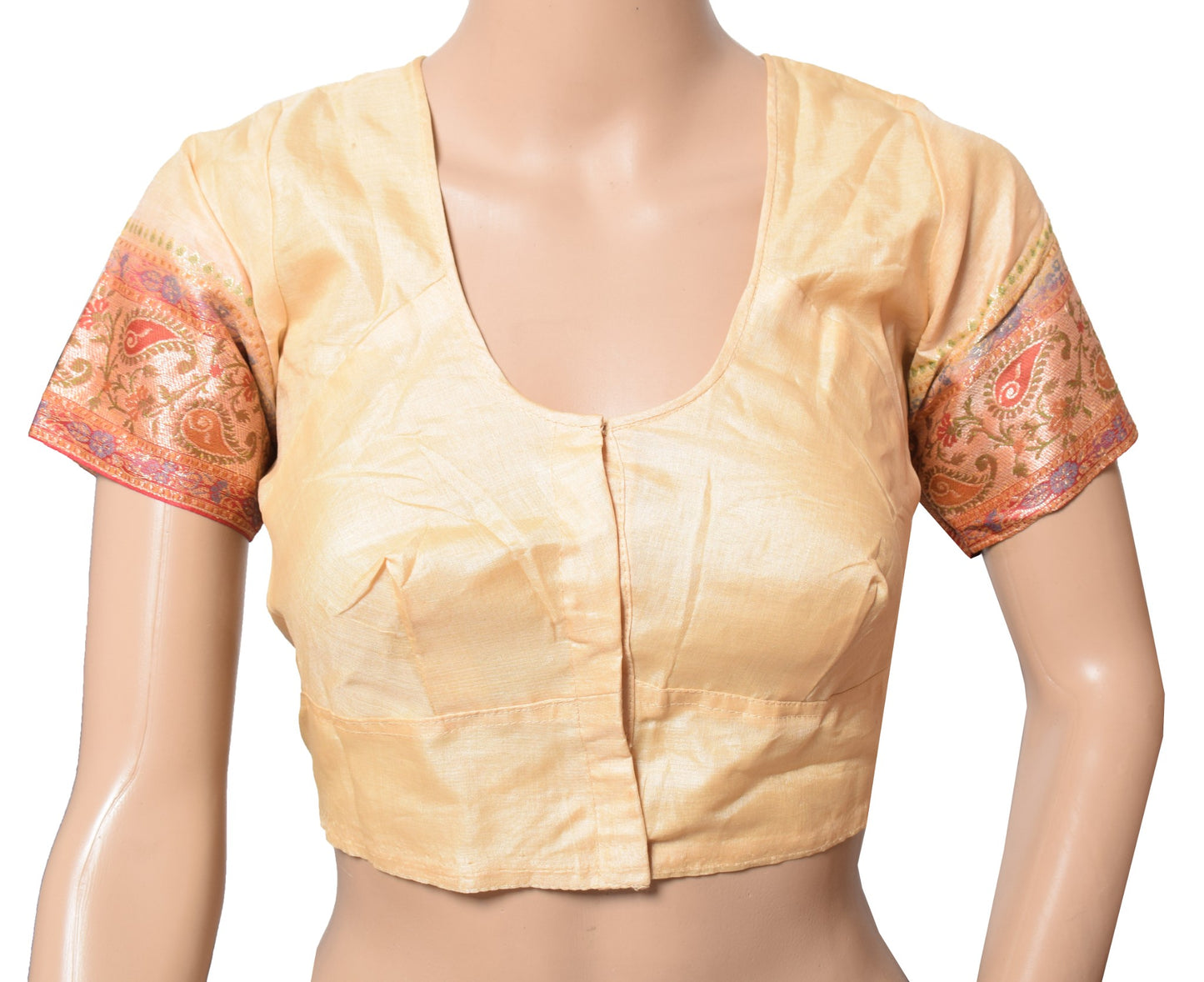 Sushila Vintage Readymade Beige Sari Blouse Tussar Silk Woven Designer Choli36"