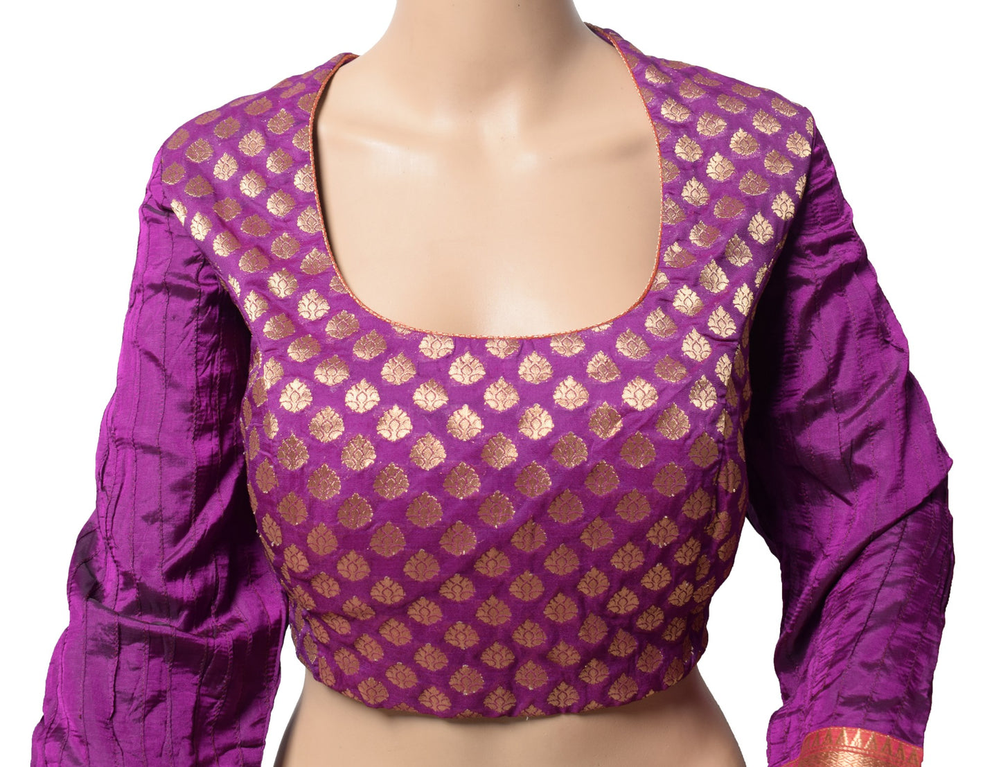 Sushila Vintage Purple Padded Sari Blouse Art Cotton Silk Brocade Stitch Top 44"