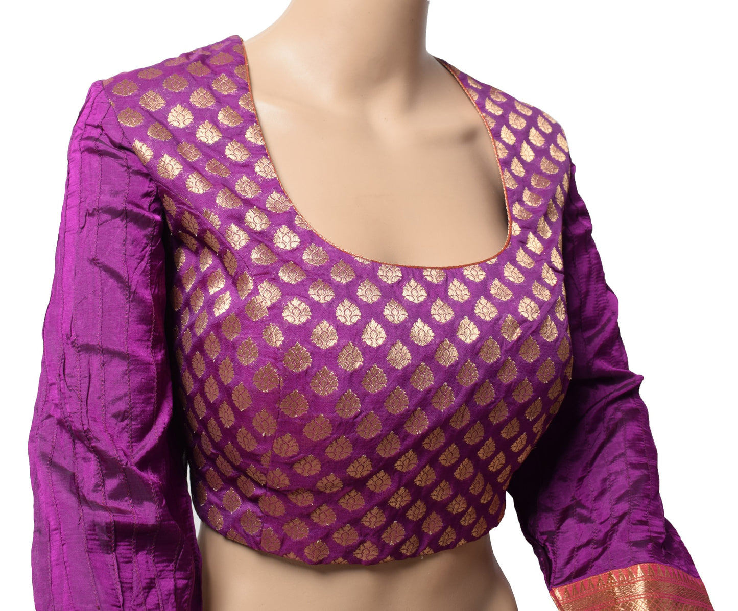 Sushila Vintage Purple Padded Sari Blouse Art Cotton Silk Brocade Stitch Top 44"