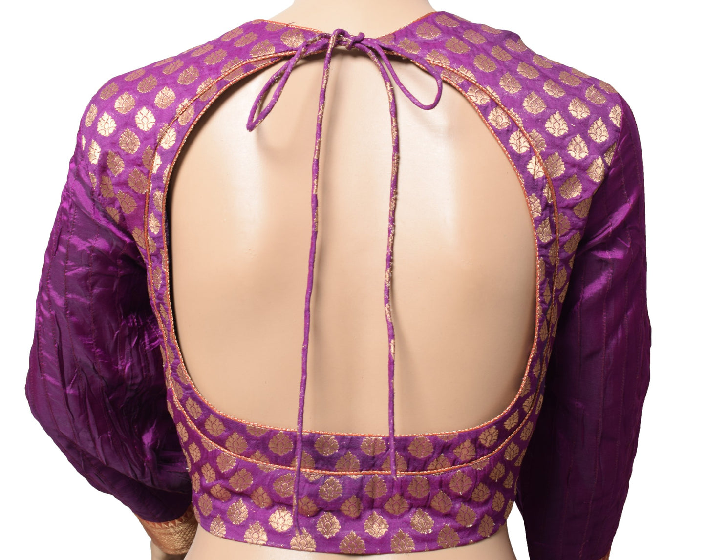 Sushila Vintage Purple Padded Sari Blouse Art Cotton Silk Brocade Stitch Top 44"