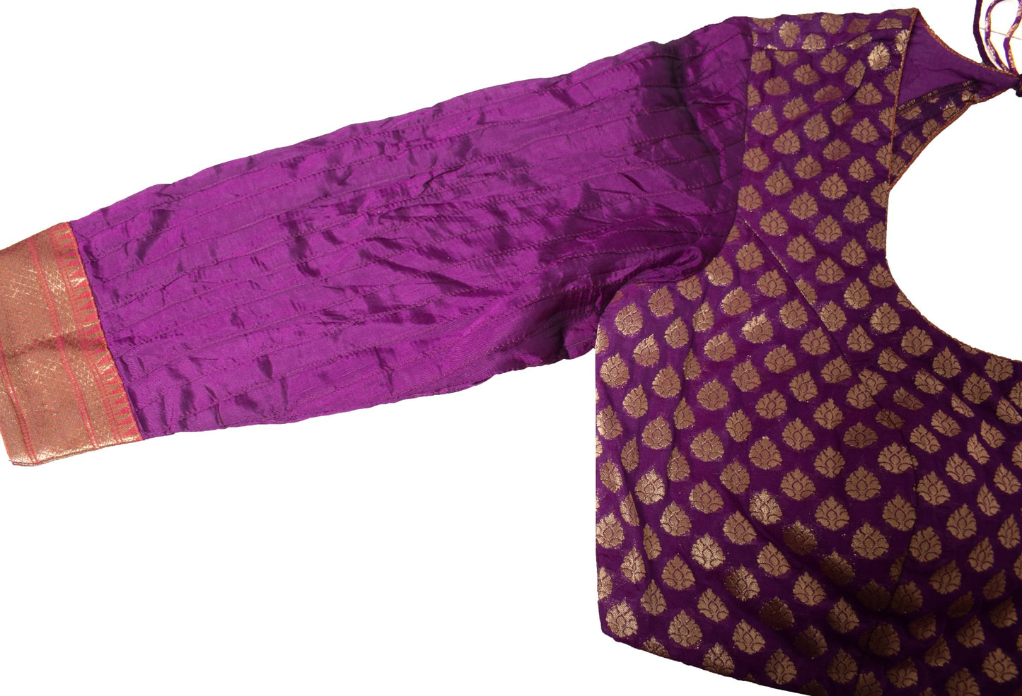 Sushila Vintage Purple Padded Sari Blouse Art Cotton Silk Brocade Stitch Top 44"