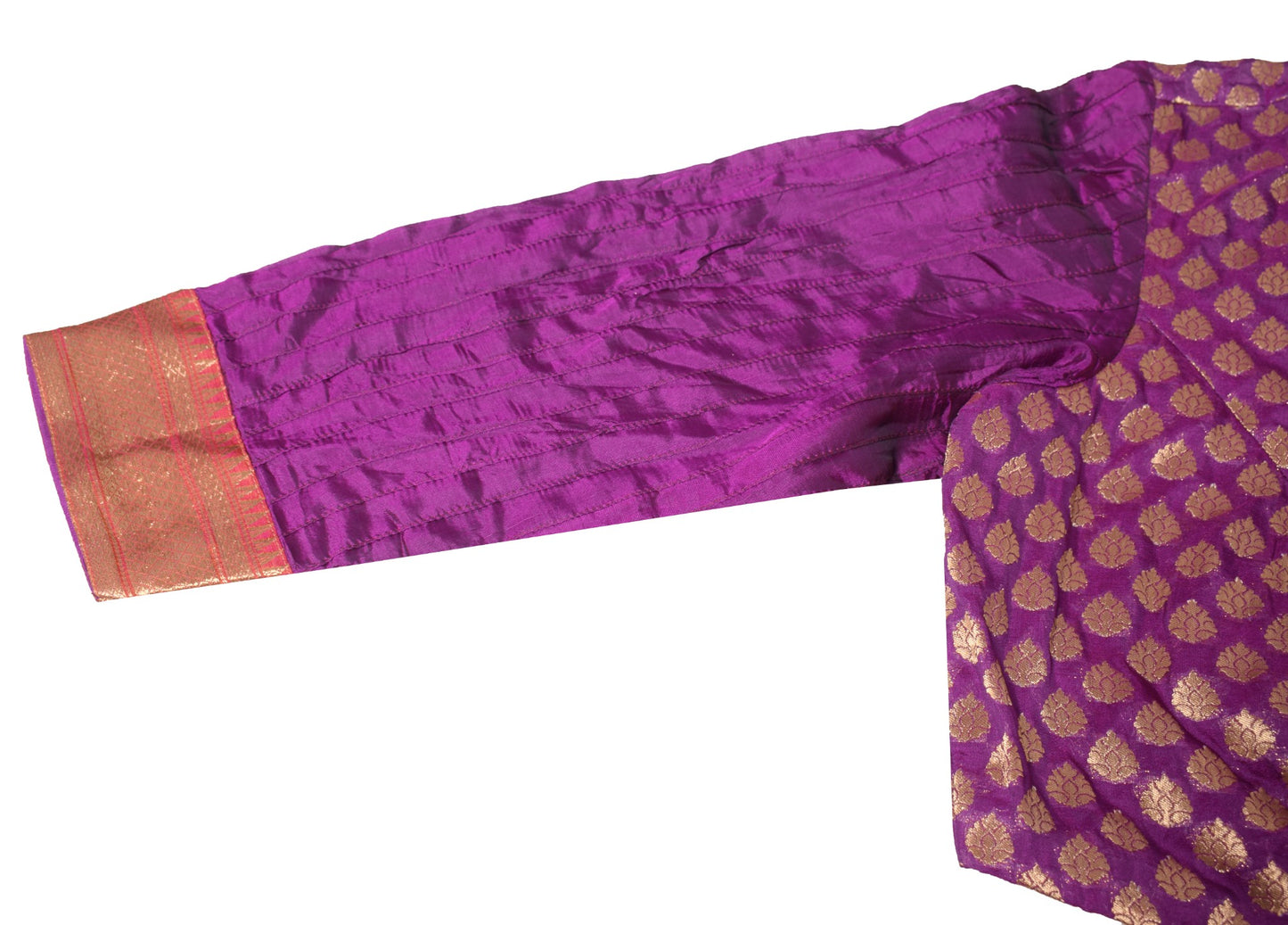 Sushila Vintage Purple Padded Sari Blouse Art Cotton Silk Brocade Stitch Top 44"