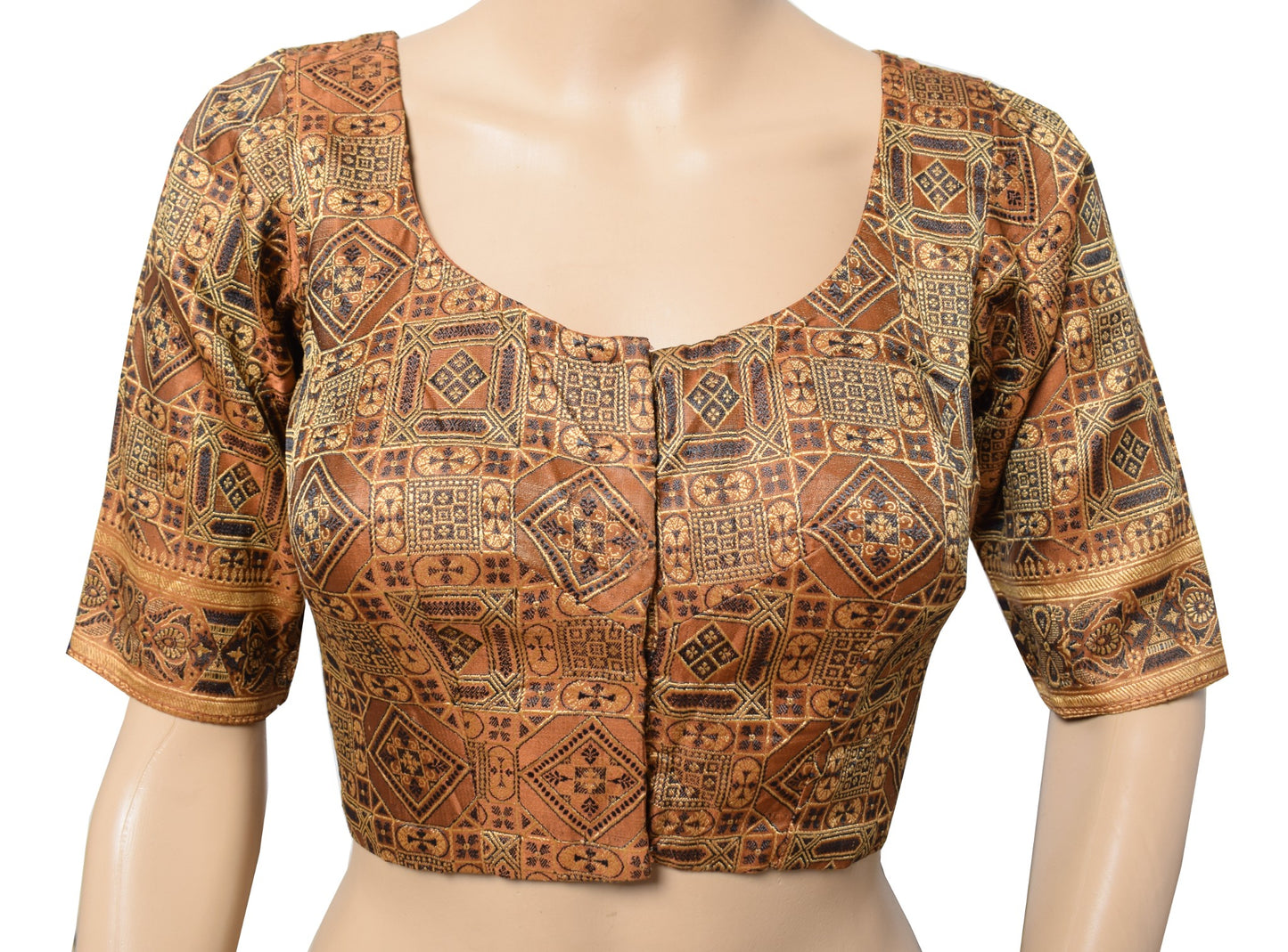 Sushila Vintage Banarasi Sari Blouse Brown Woven Readymade Satin Silk Choli 32"