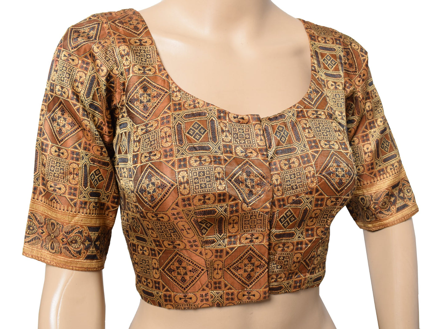 Sushila Vintage Banarasi Sari Blouse Brown Woven Readymade Satin Silk Choli 32"