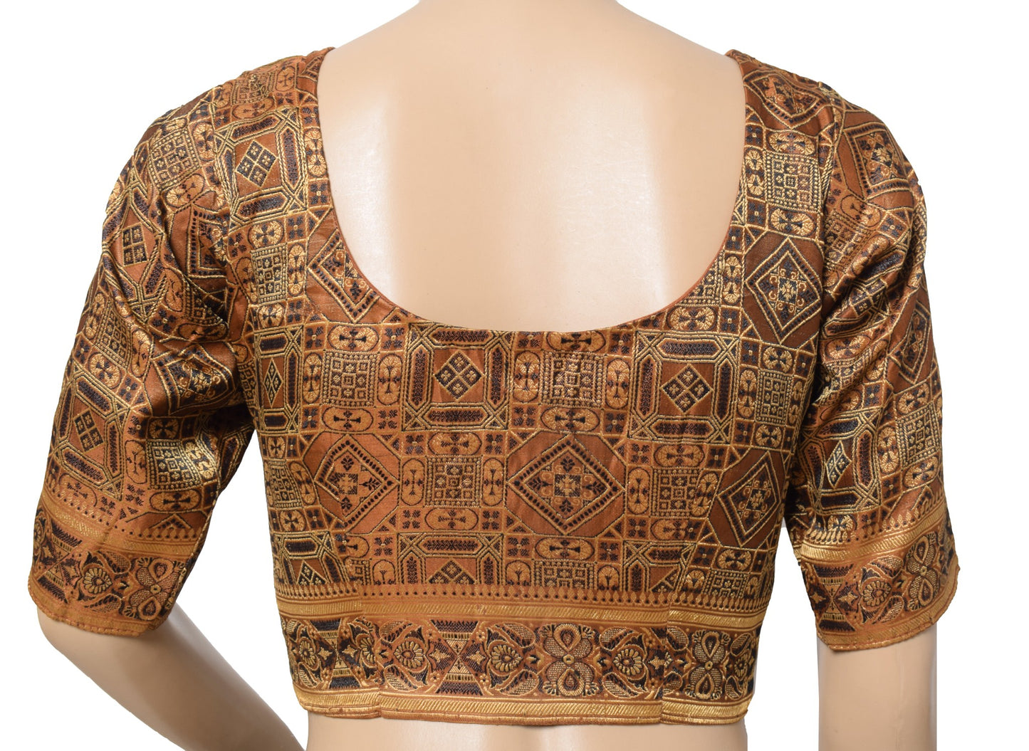 Sushila Vintage Banarasi Sari Blouse Brown Woven Readymade Satin Silk Choli 32"