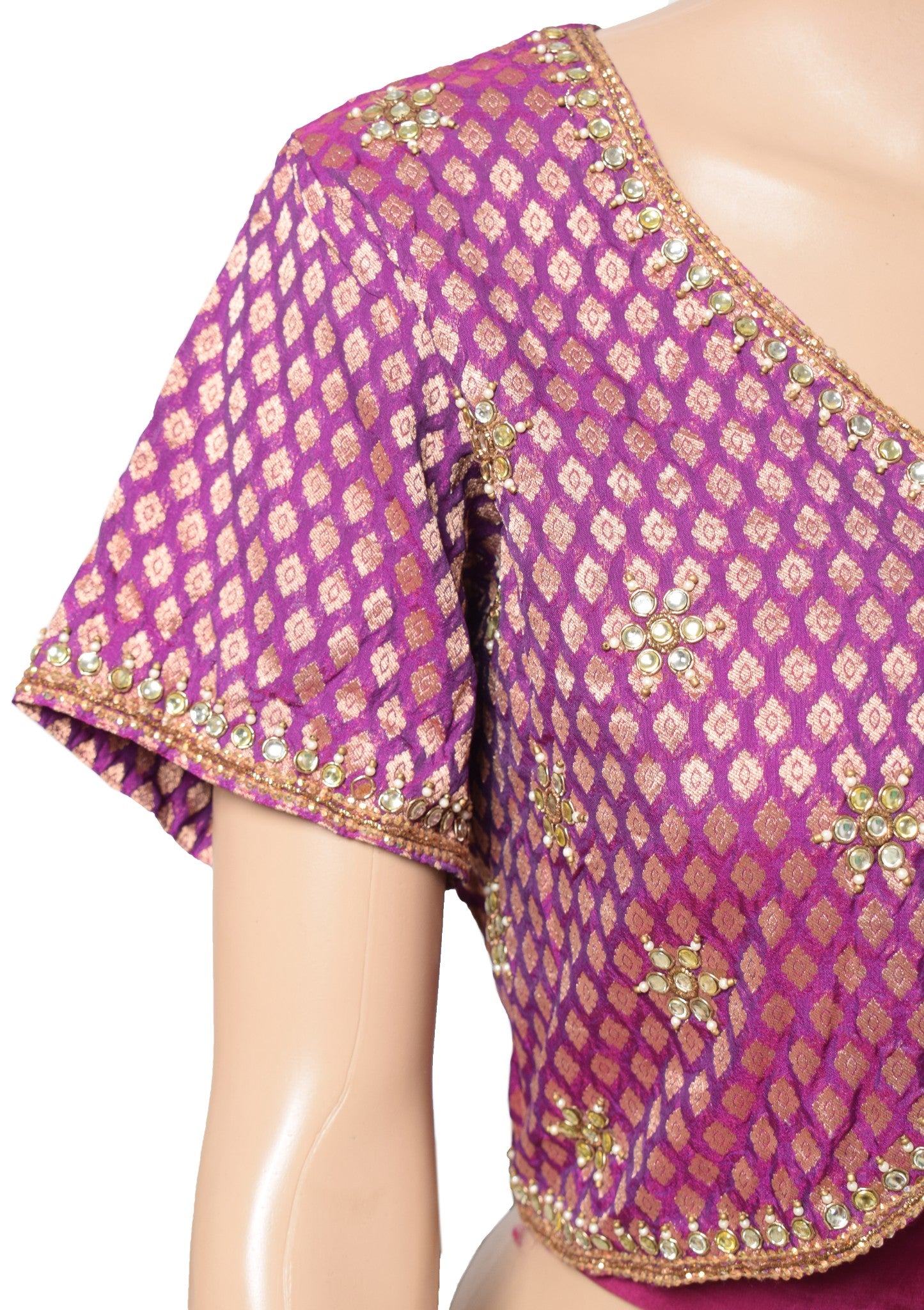 Sushila Vintage Purple Sari Koti Jacket Banarasi Brocade Designer Silk Choli 40"