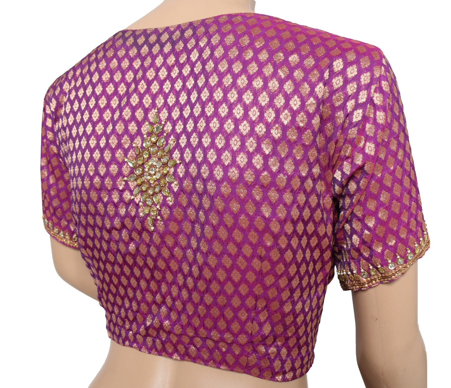 Sushila Vintage Purple Sari Koti Jacket Banarasi Brocade Designer Silk Choli 40"