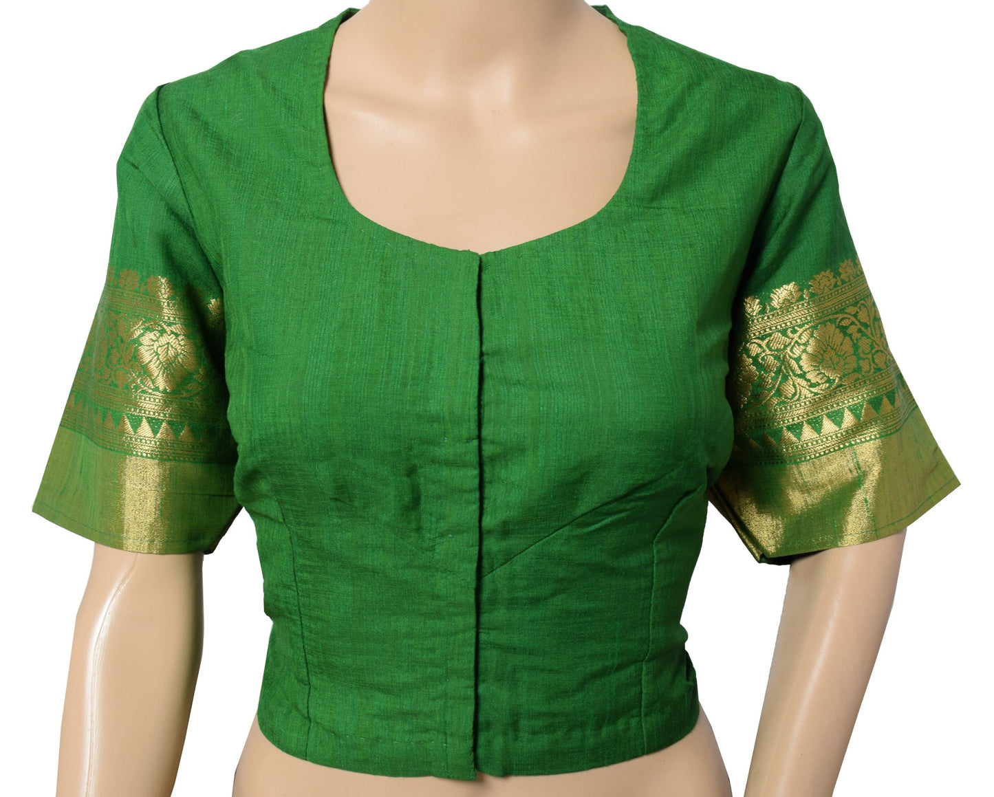 Sushila Vintage Readymade Green Sari Blouse Zari Woven Art Cotton Choli Top 42"
