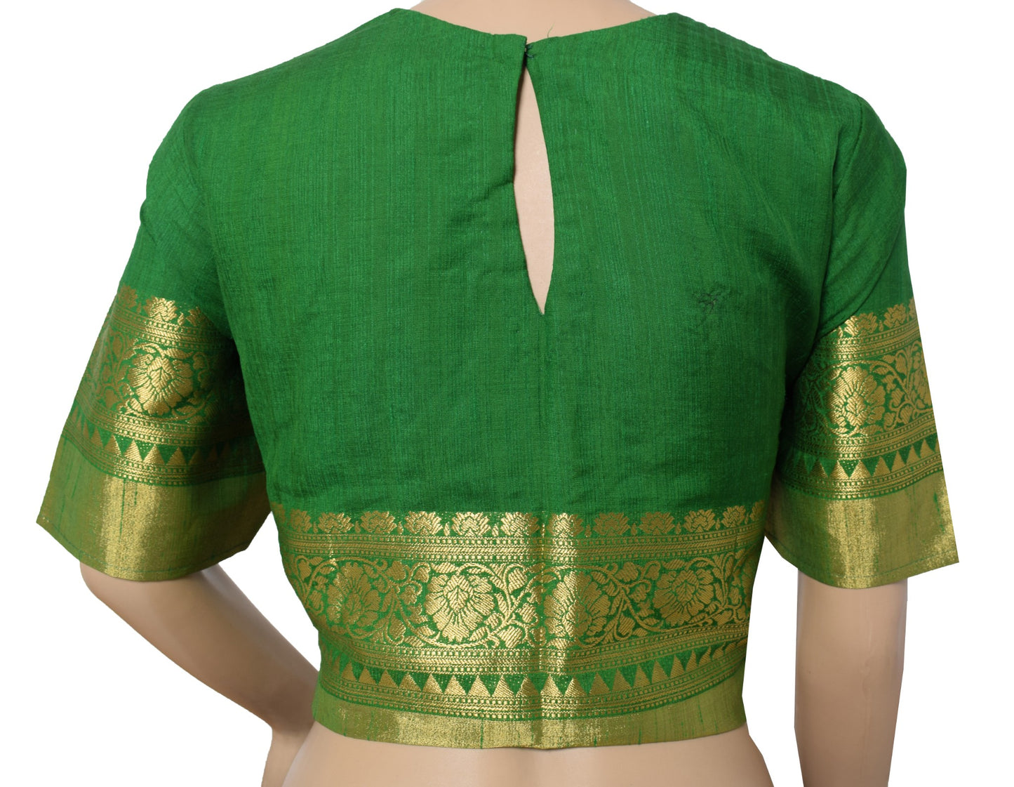 Sushila Vintage Readymade Green Sari Blouse Zari Woven Art Cotton Choli Top 42"