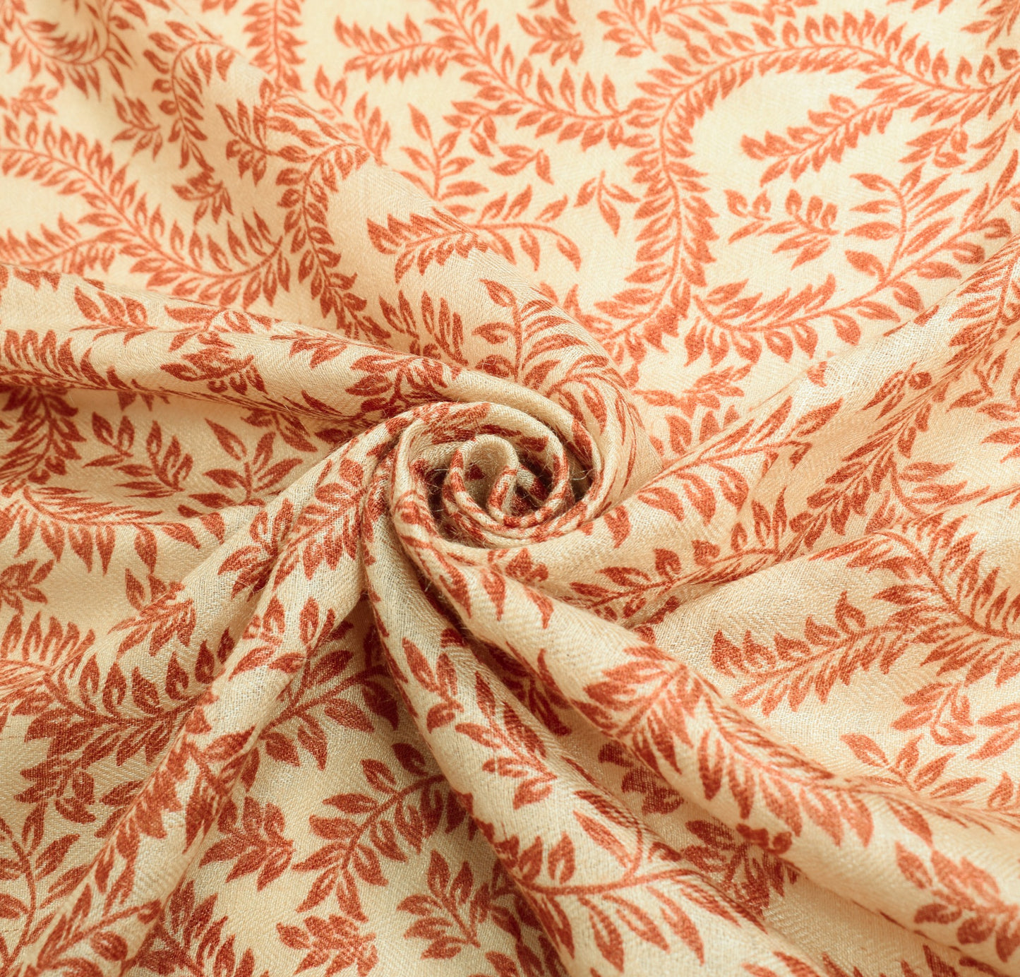 Sushila Vintage Floral Printed Dupatta Cream Pure Woolen Soft Shawl Long Stole