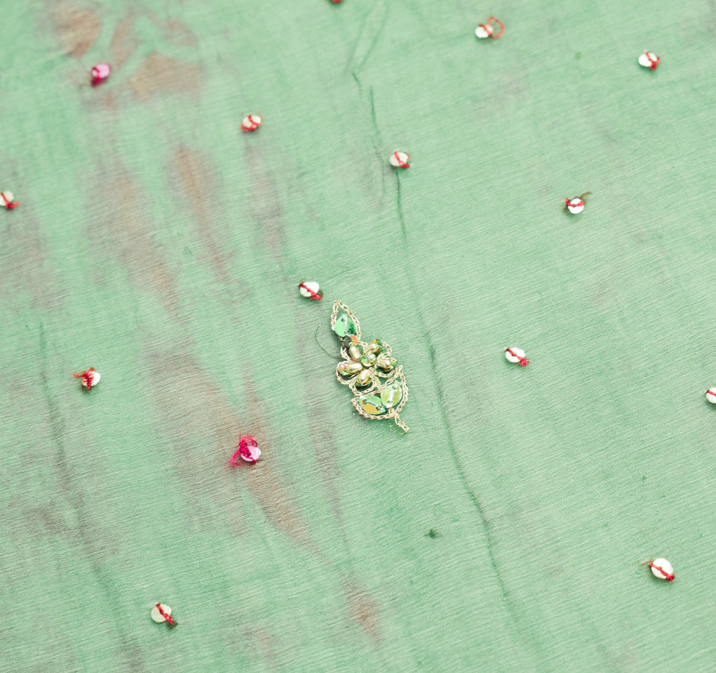 Sushila Vintage Hand Beaded Dupatta Blue Pure Chiffon Tie-Dye Green Long Stole