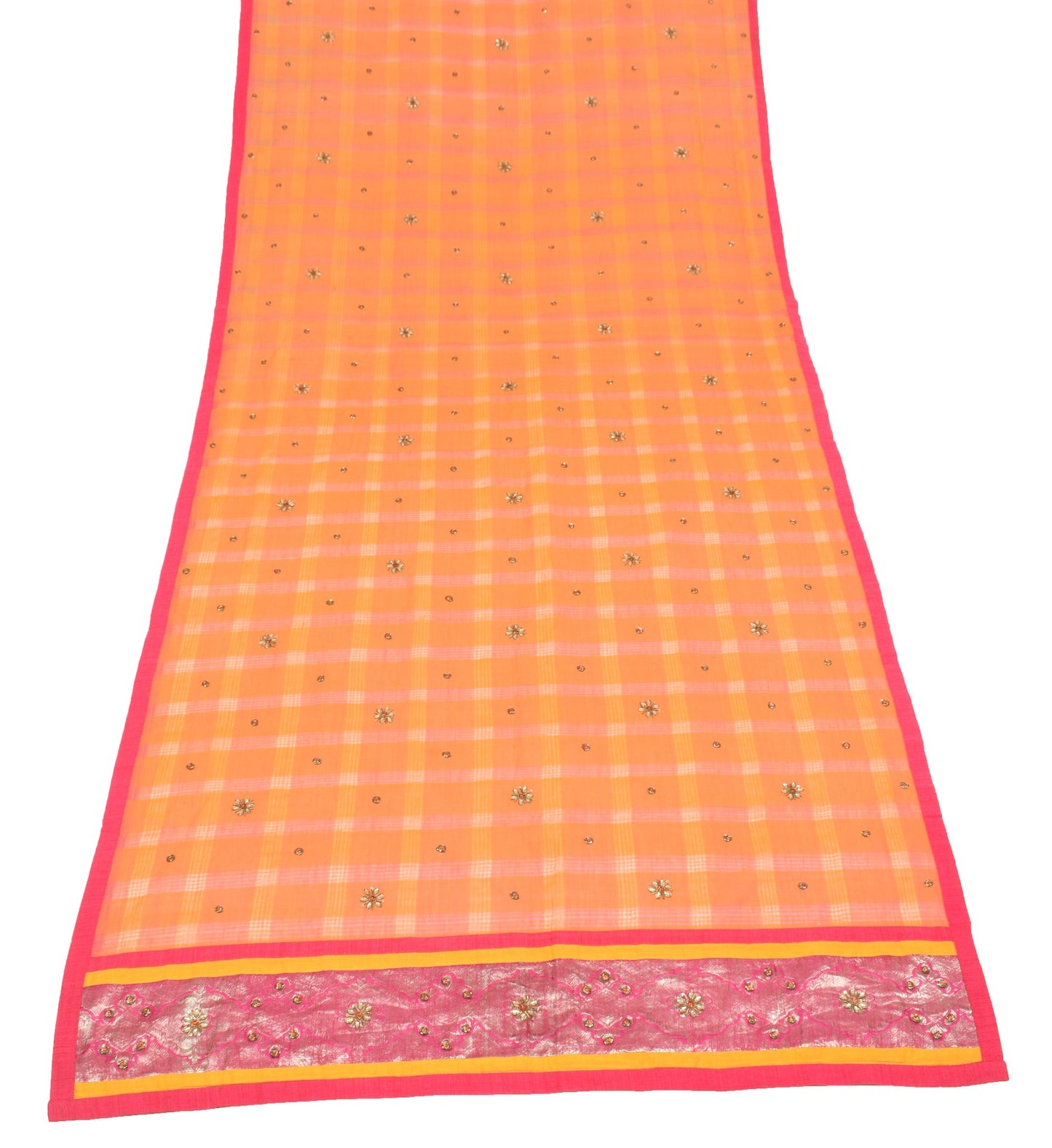 Sushila Vintage Orange Pure Cotton Dupatta Woven with Patch Work Long Stole Wrap