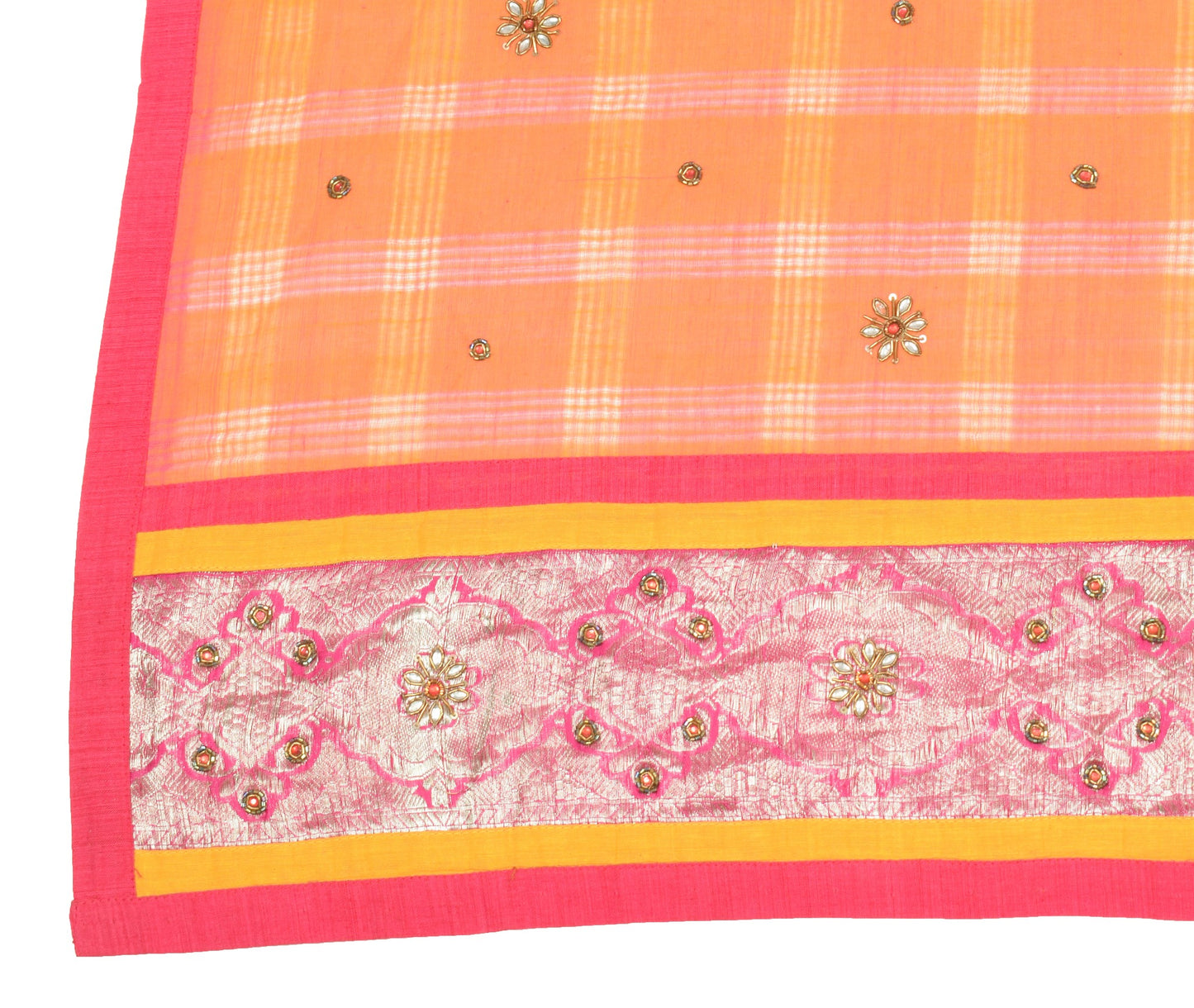 Sushila Vintage Orange Pure Cotton Dupatta Woven with Patch Work Long Stole Wrap