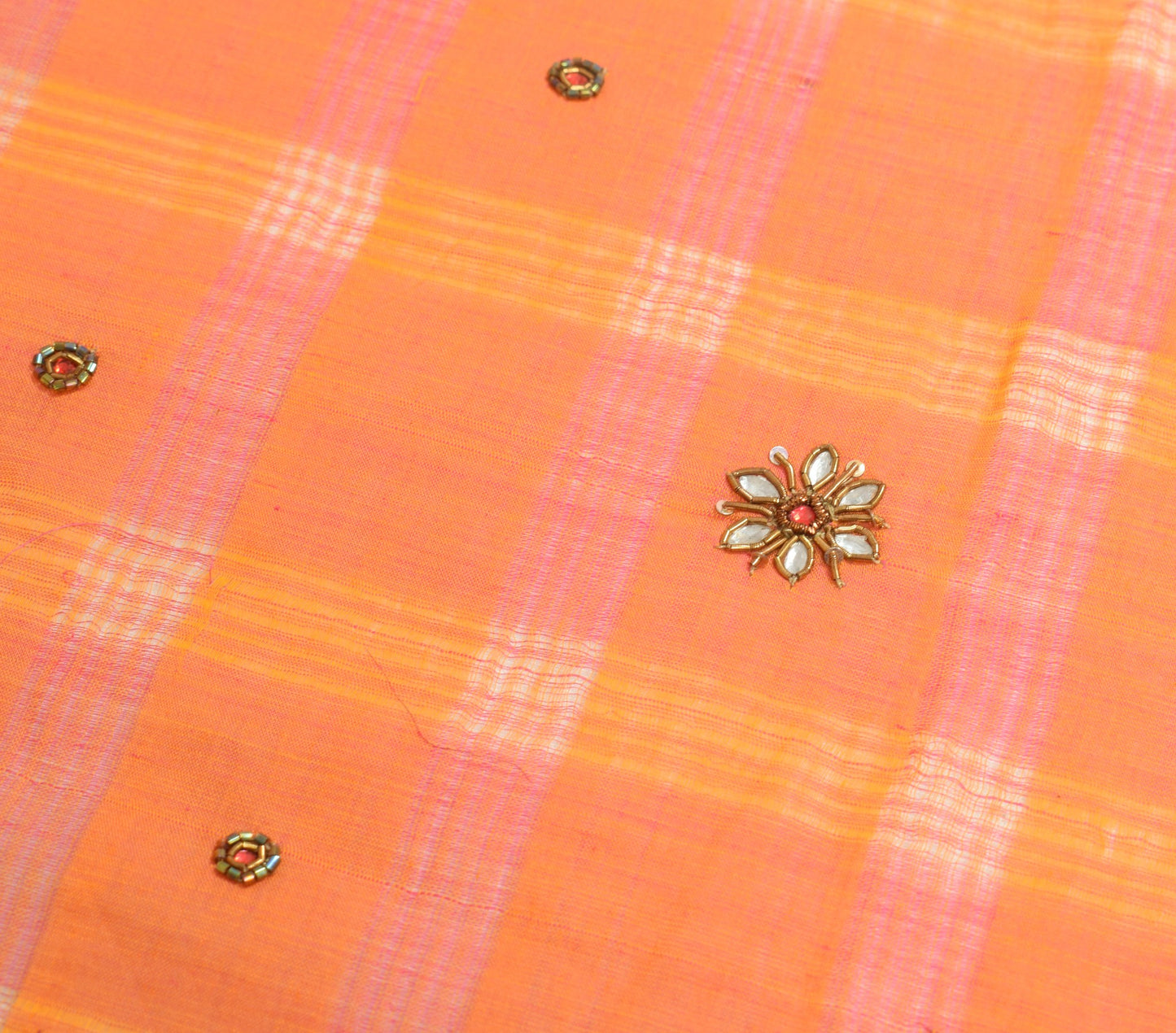 Sushila Vintage Orange Pure Cotton Dupatta Woven with Patch Work Long Stole Wrap
