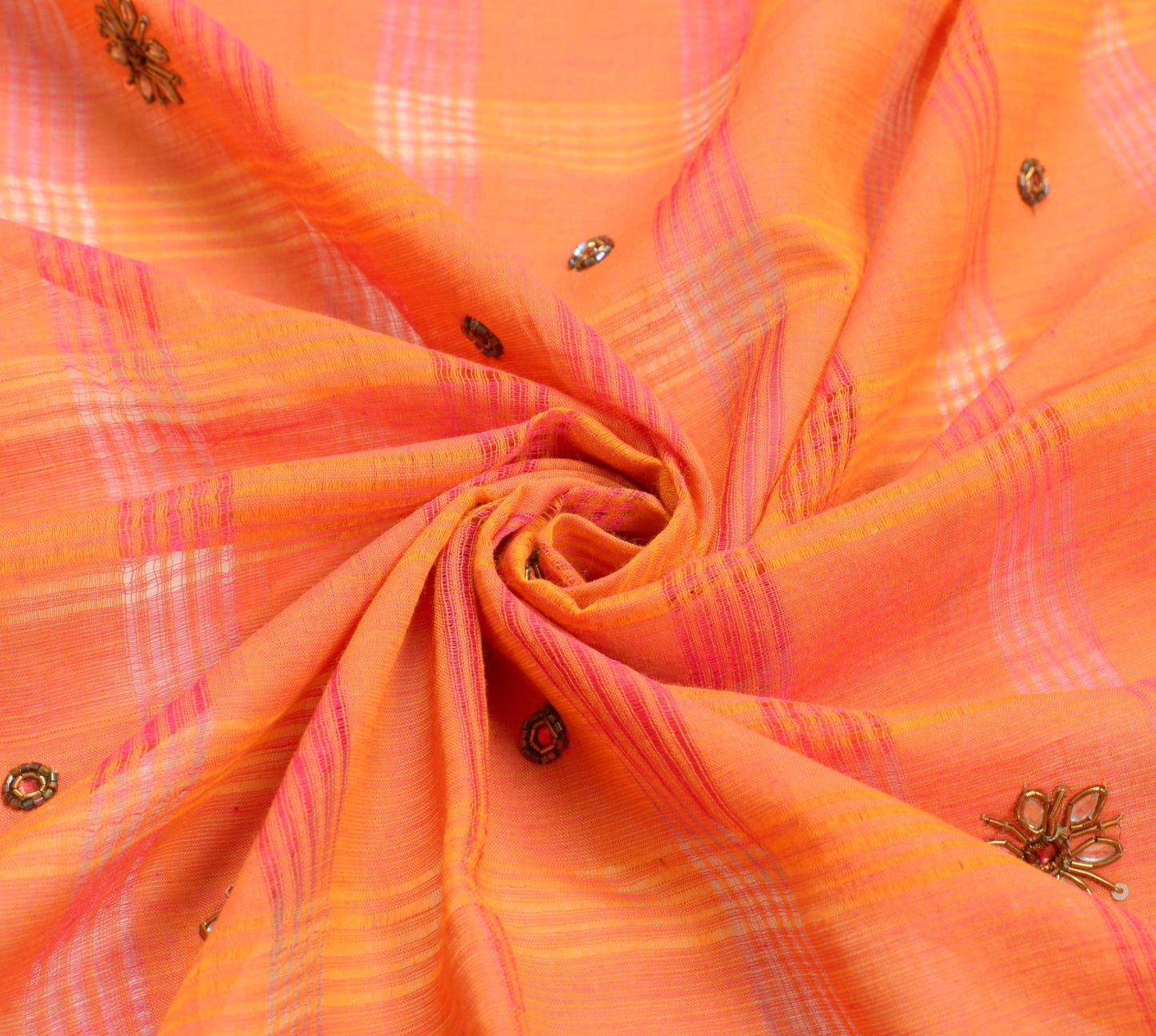 Sushila Vintage Orange Pure Cotton Dupatta Woven with Patch Work Long Stole Wrap