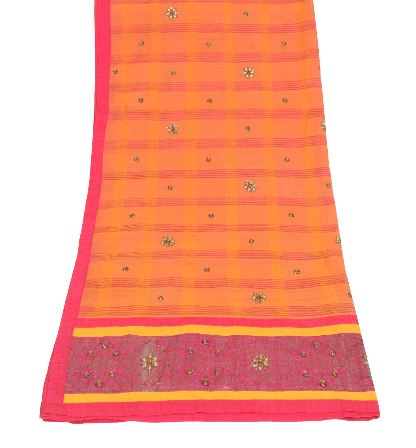 Sushila Vintage Orange Pure Cotton Dupatta Woven with Patch Work Long Stole Wrap
