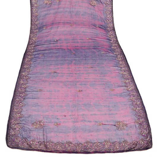 Sushila Vintage Hand Beaded Dupatta Blue Pure Chiffon Tie-Dye Blue Long Stole