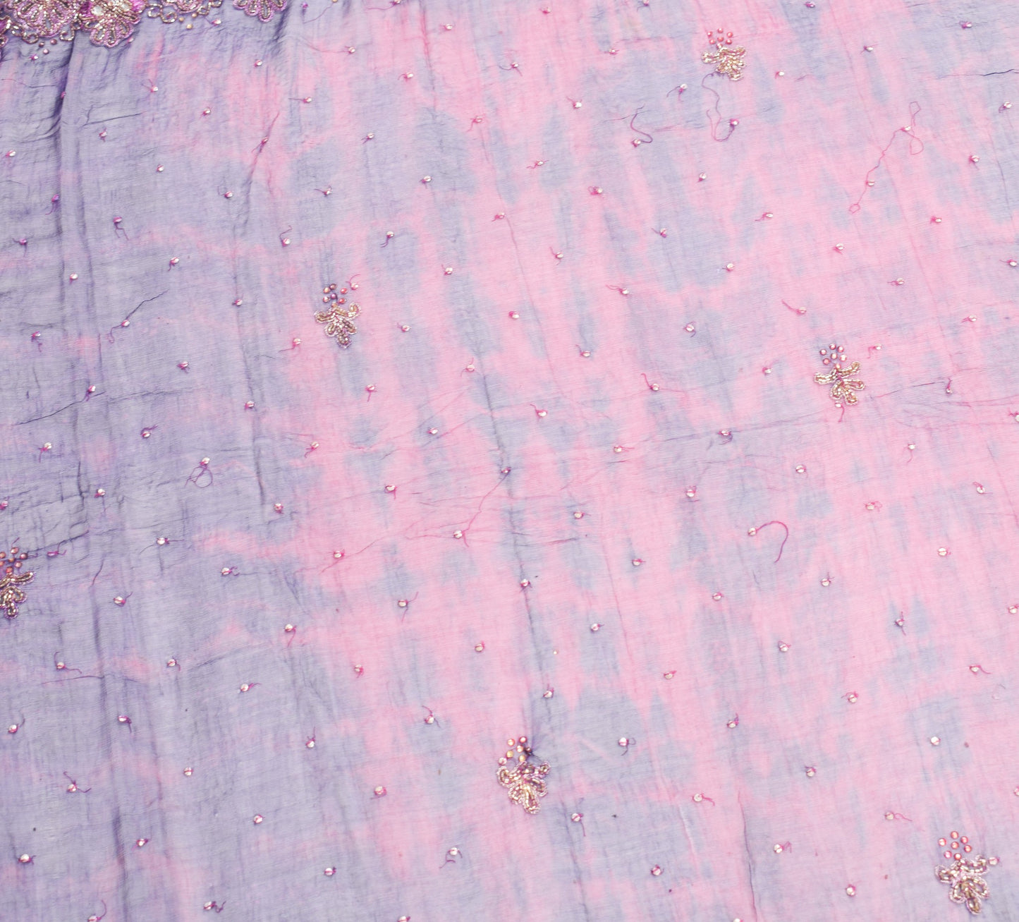 Sushila Vintage Hand Beaded Dupatta Blue Pure Chiffon Tie-Dye Blue Long Stole