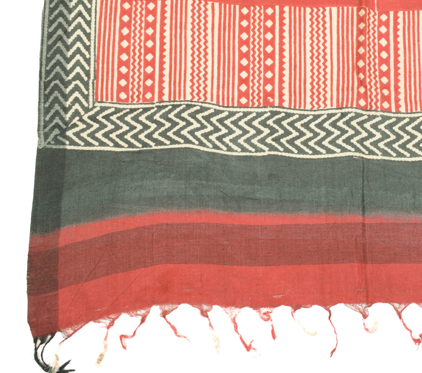 Sushila Vintage Hand Block Printed Dupatta Cream Pure Woolen Shawl Long Stole