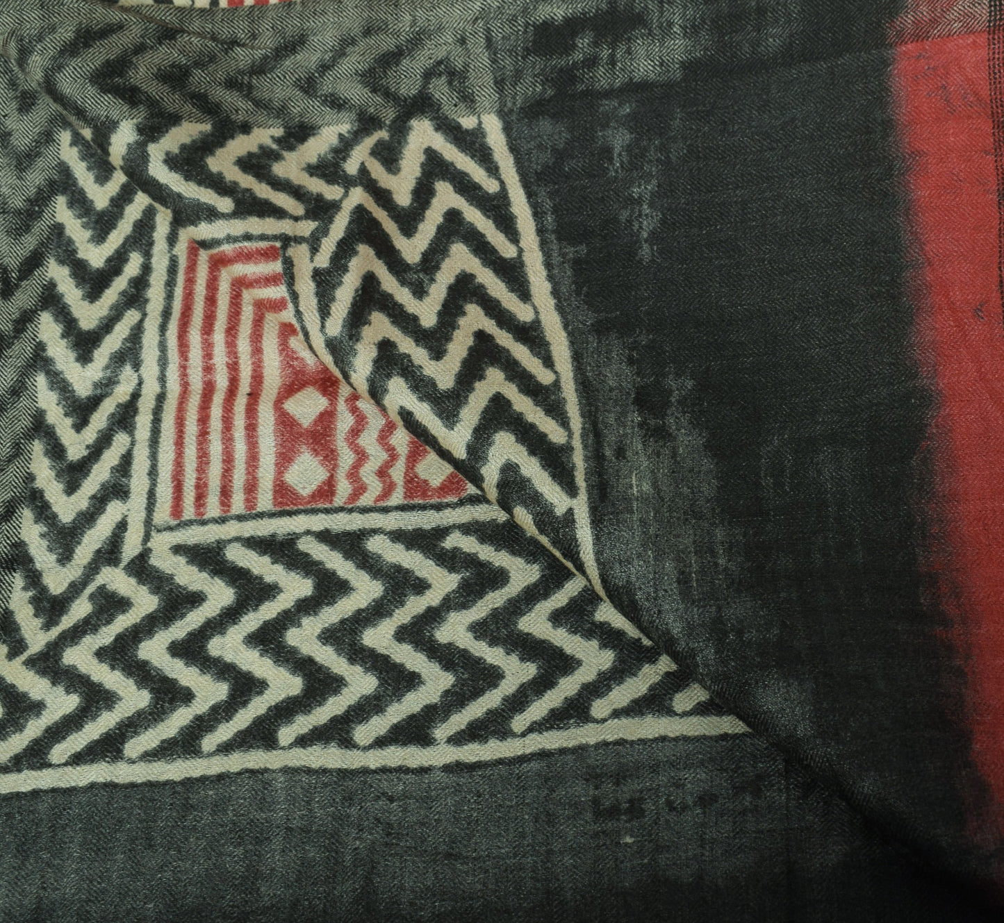 Sushila Vintage Hand Block Printed Dupatta Cream Pure Woolen Shawl Long Stole