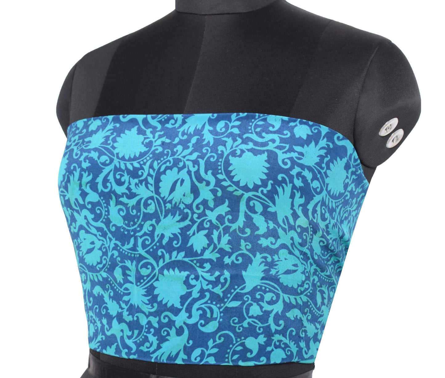 Sushila Vintage Pure Crepe Blouse Piece for Women Remnant Teal Blue Choli Fabric