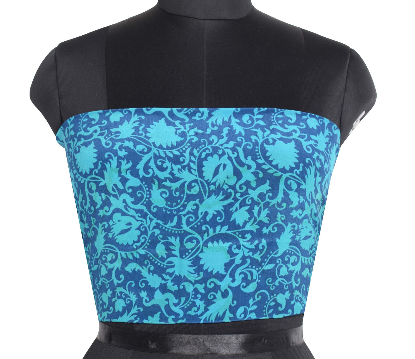 Sushila Vintage Pure Crepe Blouse Piece for Women Remnant Teal Blue Choli Fabric