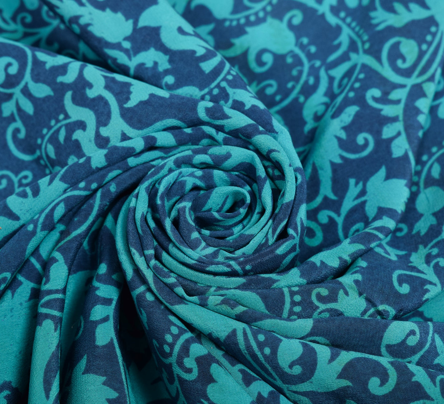 Sushila Vintage Pure Crepe Blouse Piece for Women Remnant Teal Blue Choli Fabric