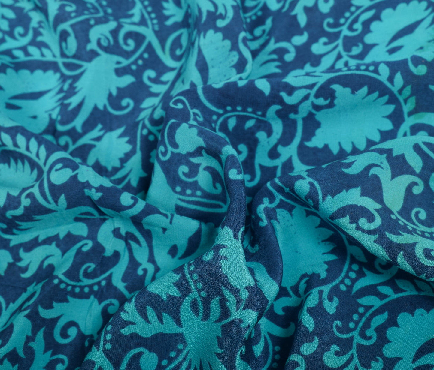 Sushila Vintage Pure Crepe Blouse Piece for Women Remnant Teal Blue Choli Fabric